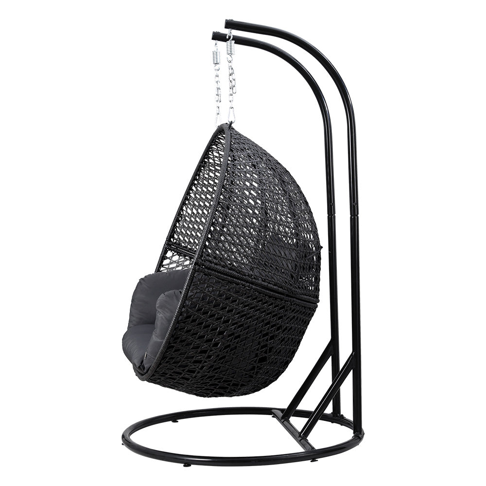 Marlook Outdoor Egg Swing Chair Hanging Pod Chair Wicker Cushion 2 Person Grey