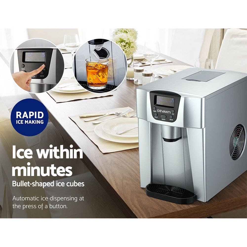 Marlook 2L Portable Ice Cuber Maker & Water Dispenser - Silver
