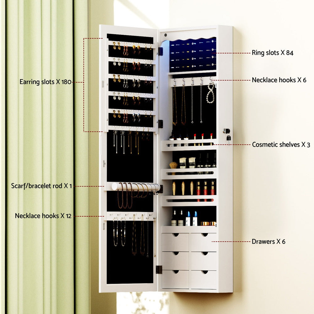 Marlook Jewellery Cabinet LED Mirror Lockable