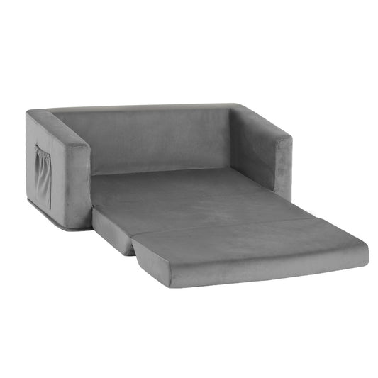 Marlook Kids Sofa 2 Seater Children Flip Open Couch Velvet Armchair Grey