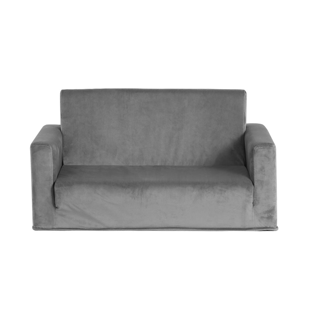 Marlook Kids Sofa 2 Seater Children Flip Open Couch Velvet Armchair Grey