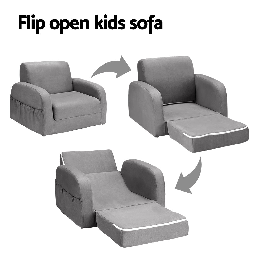 Marlook Kids Sofa 2 Seater Children Flip Open Couch Lounger Armchair Soft Grey