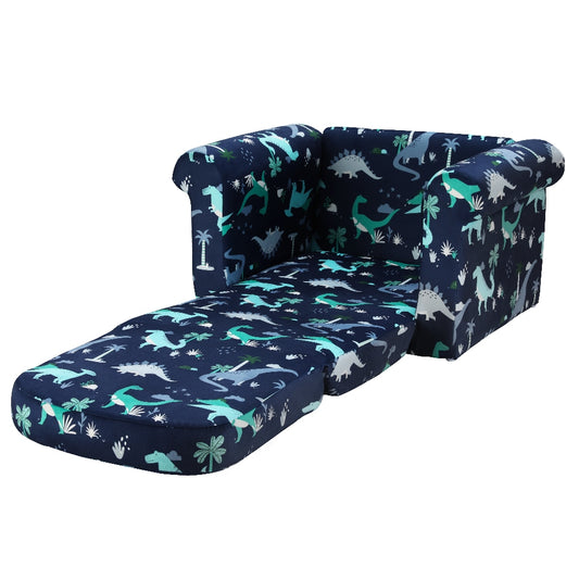 Marlook Kids Sofa 2 Seater Children Flip Open Couch Lounger Armchair Dinosaur Navy