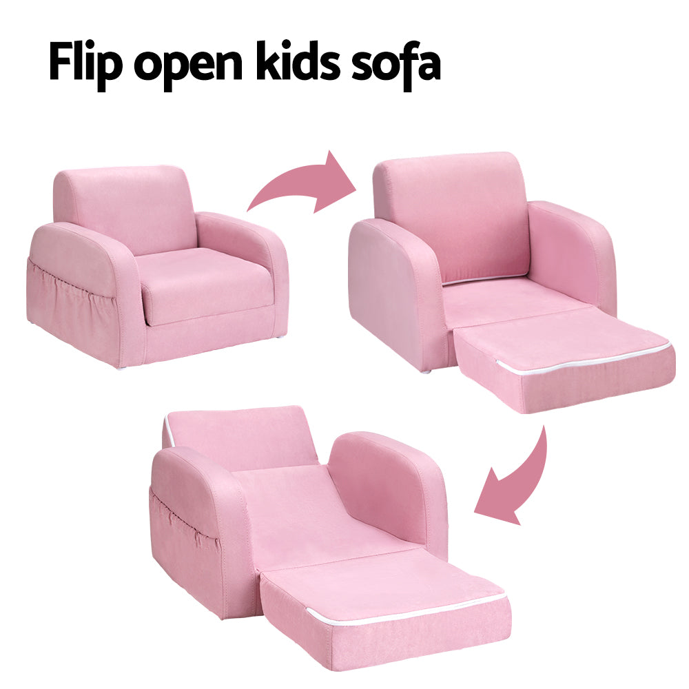 Marlook Kids Sofa 2 Seater Children Flip Open Couch Lounger Armchair Soft Pink