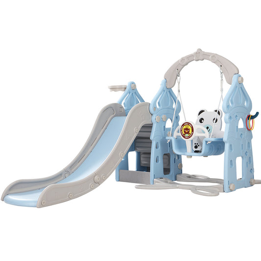 Marlook Kids Slide Swing Set Basketball Hoop Rings Outdoor Playground 170cm Blue