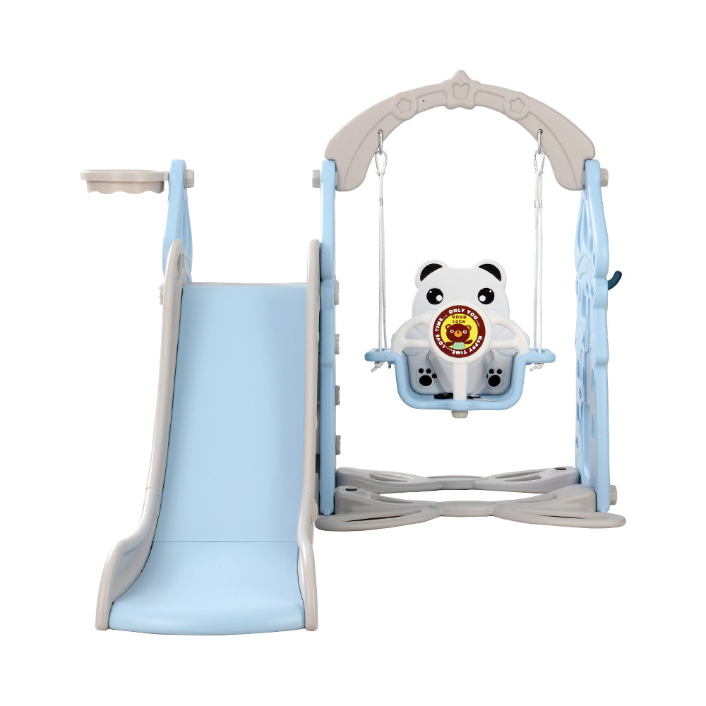 Marlook Kids Slide Swing Set Basketball Hoop Rings Outdoor Playground 170cm Blue