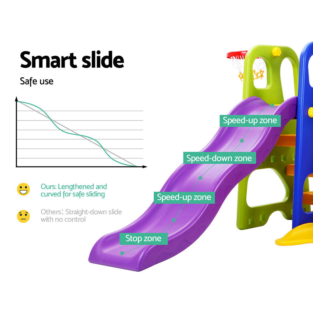 Marlook Kids Slide Swing Set Basketball Hoop Study Table Outdoor Toys 140cm Purple