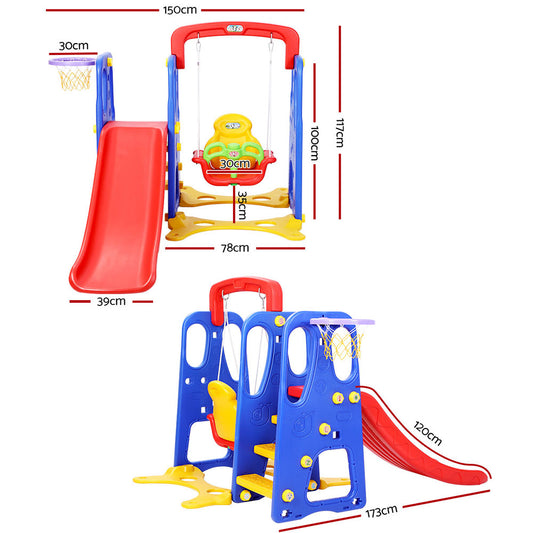 Marlook Kids Slide Swing Set Basketball Hoop Outdoor Playground Toys 120cm Blue