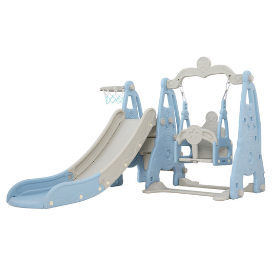 Marlook Kids Slide Swing Set Basketball Hoop Outdoor Playground Toys 170cm Blue