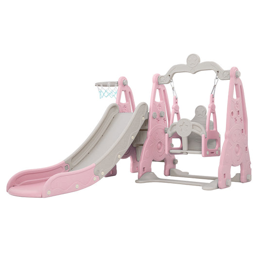 Marlook Kids Slide Swing Set Basketball Hoop Outdoor Playground Toys 170cm Pink