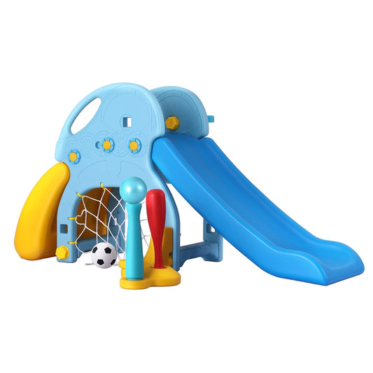 Marlook Kids Slide Set Baseball Bat Basketball Hoop Outdoor Playground 120cm Blue