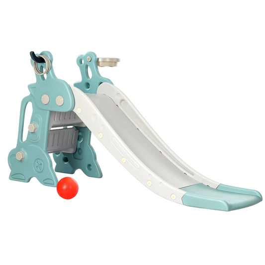 Marlook Kids Slide Set Basketball Hoop Ring Outdoor Playground Toy Deer 140cm Blue