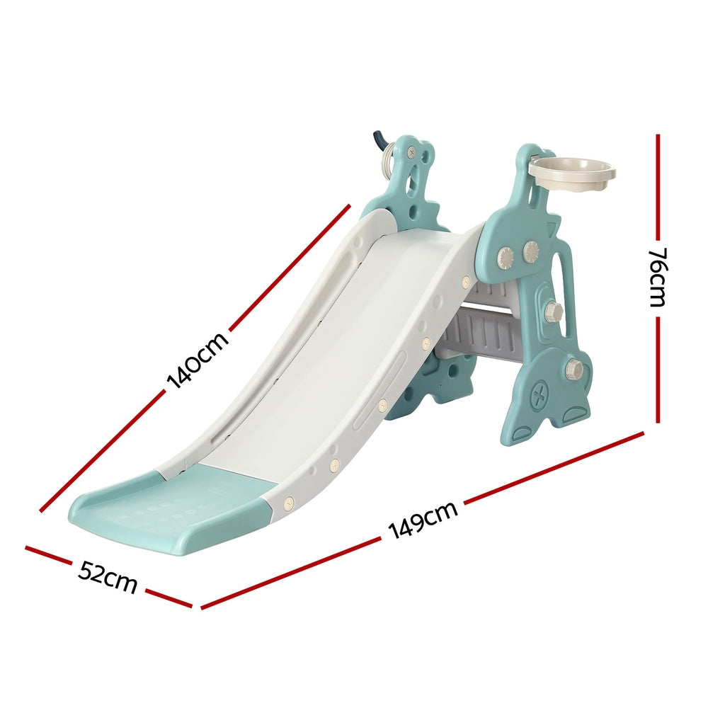 Marlook Kids Slide Set Basketball Hoop Ring Outdoor Playground Toy Deer 140cm Blue