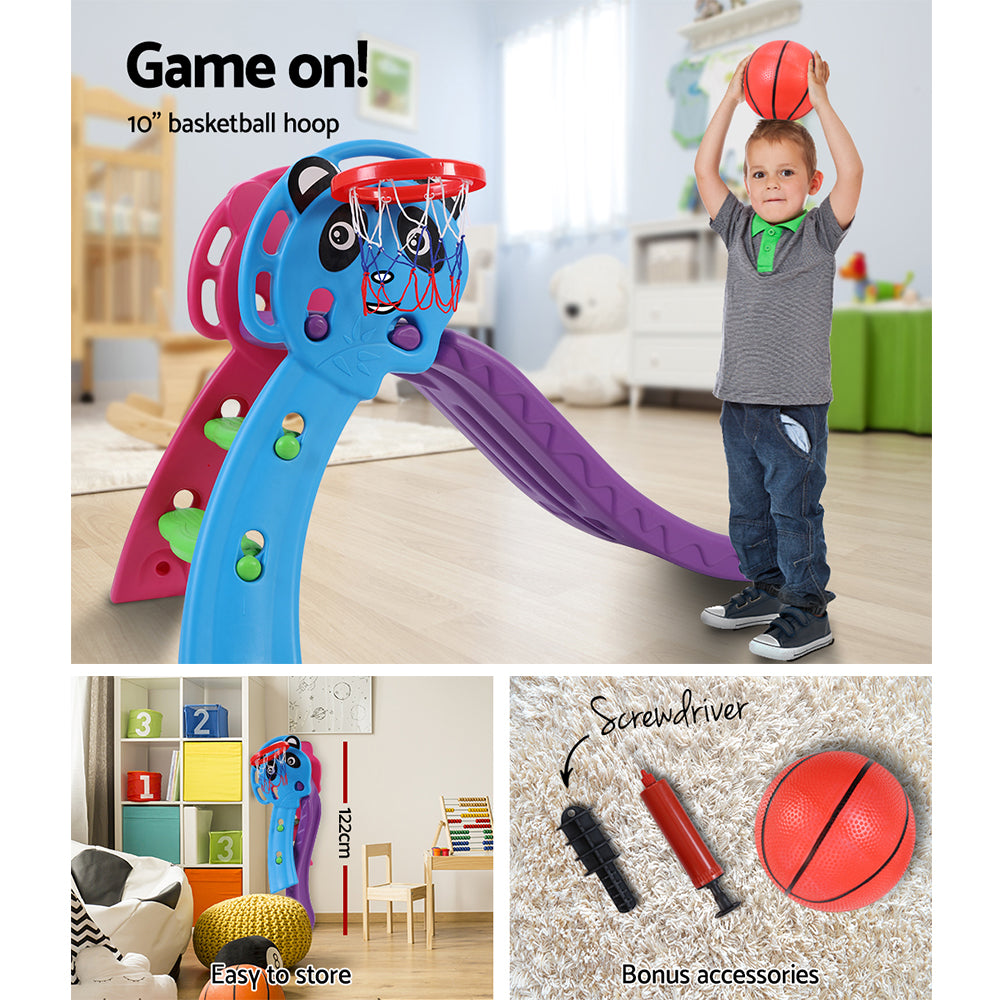 Marlook Kids Slide Set Basketball Hoop Indoor Outdoor Playground Toys 100cm Blue