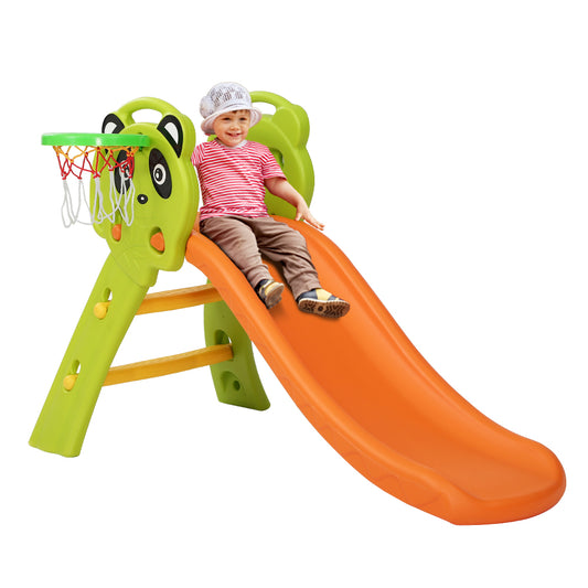 Marlook Kids Slide Set Basketball Hoop Indoor Outdoor Playground Toys 100cm Orange
