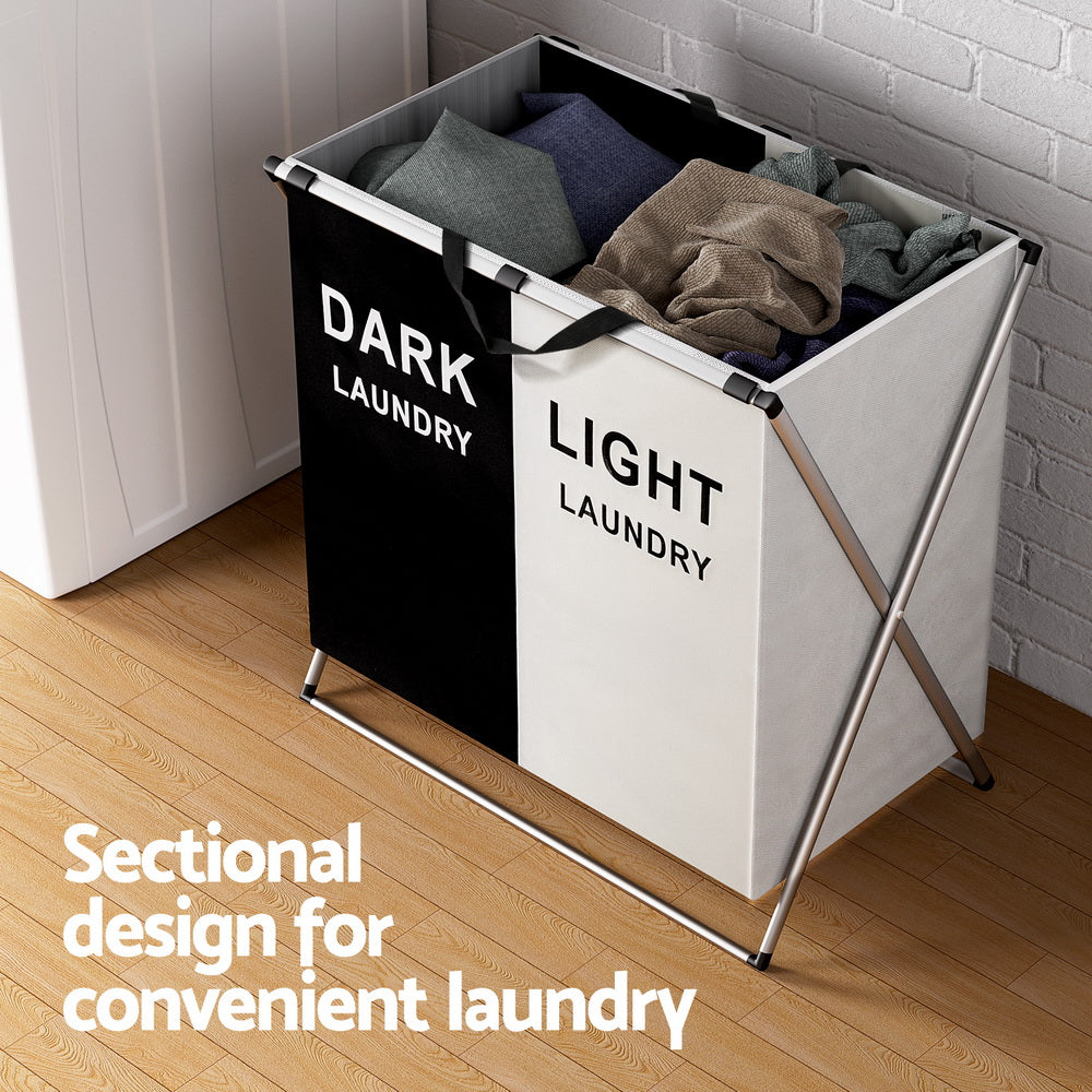 Marlook Laundry Basket Hamper Large Foldable Washing Clothes Storage 2 Sections