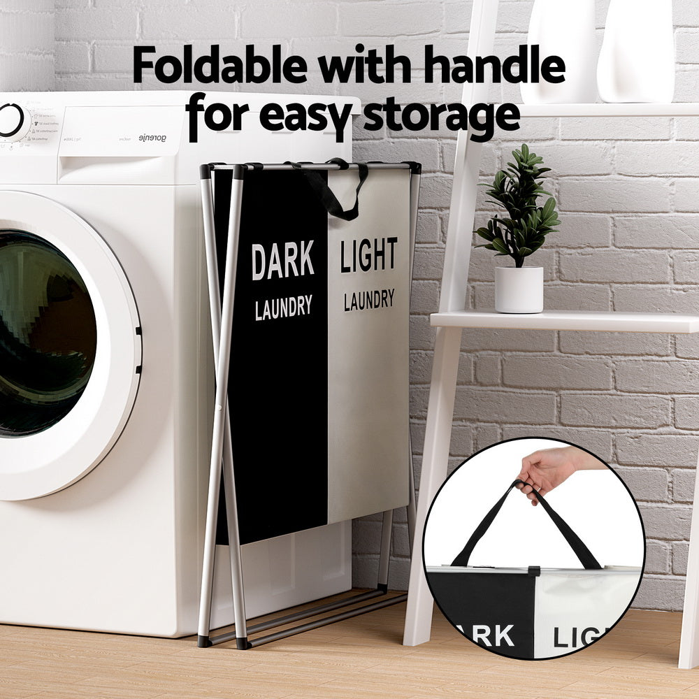 Marlook Laundry Basket Hamper Large Foldable Washing Clothes Storage 2 Sections