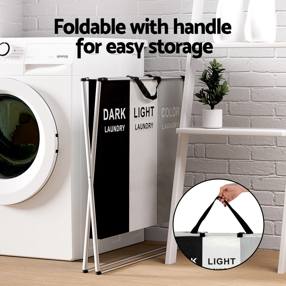 Marlook Laundry Basket Hamper Large Foldable Washing Clothes Storage 3 Sections
