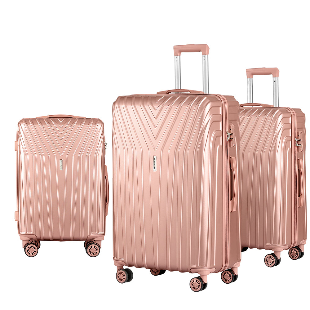 Marlook 3pc Luggage Trolley Set Suitcase Travel TSA Hard Case Carry On Pink Lightweight