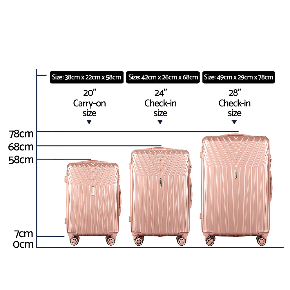 Marlook 3pc Luggage Trolley Set Suitcase Travel TSA Hard Case Carry On Pink Lightweight