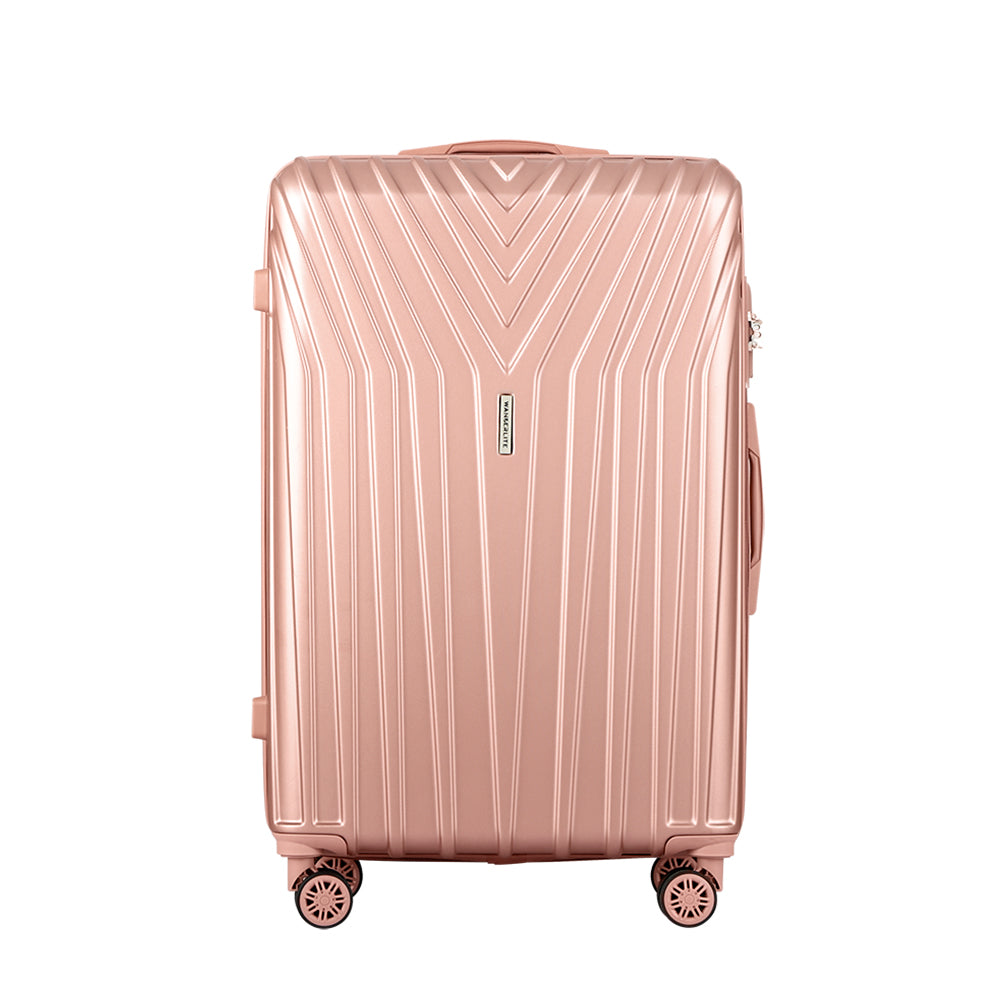 Marlook 3pc Luggage Trolley Set Suitcase Travel TSA Hard Case Carry On Pink Lightweight