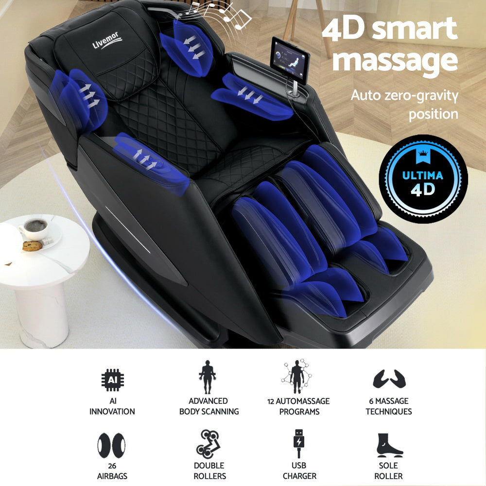 Marlook 4D Massage Chair Electric Recliner Home Massager Black