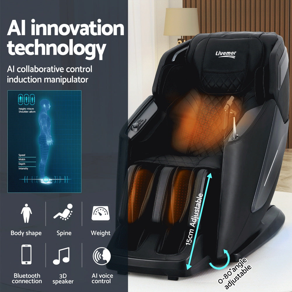 Marlook 4D Massage Chair Electric Recliner Home Massager Black