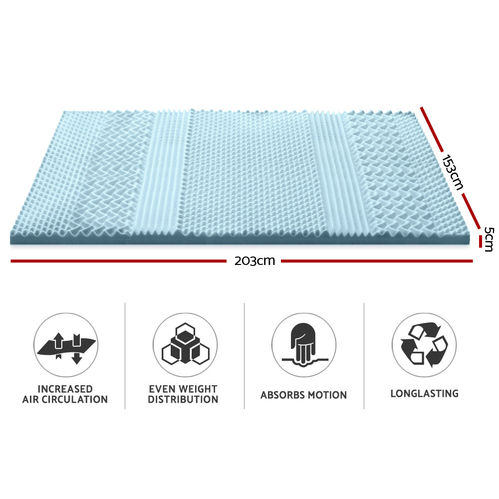Marlook Bedding Memory Foam Mattress Topper 7-Zone 5cm Queen