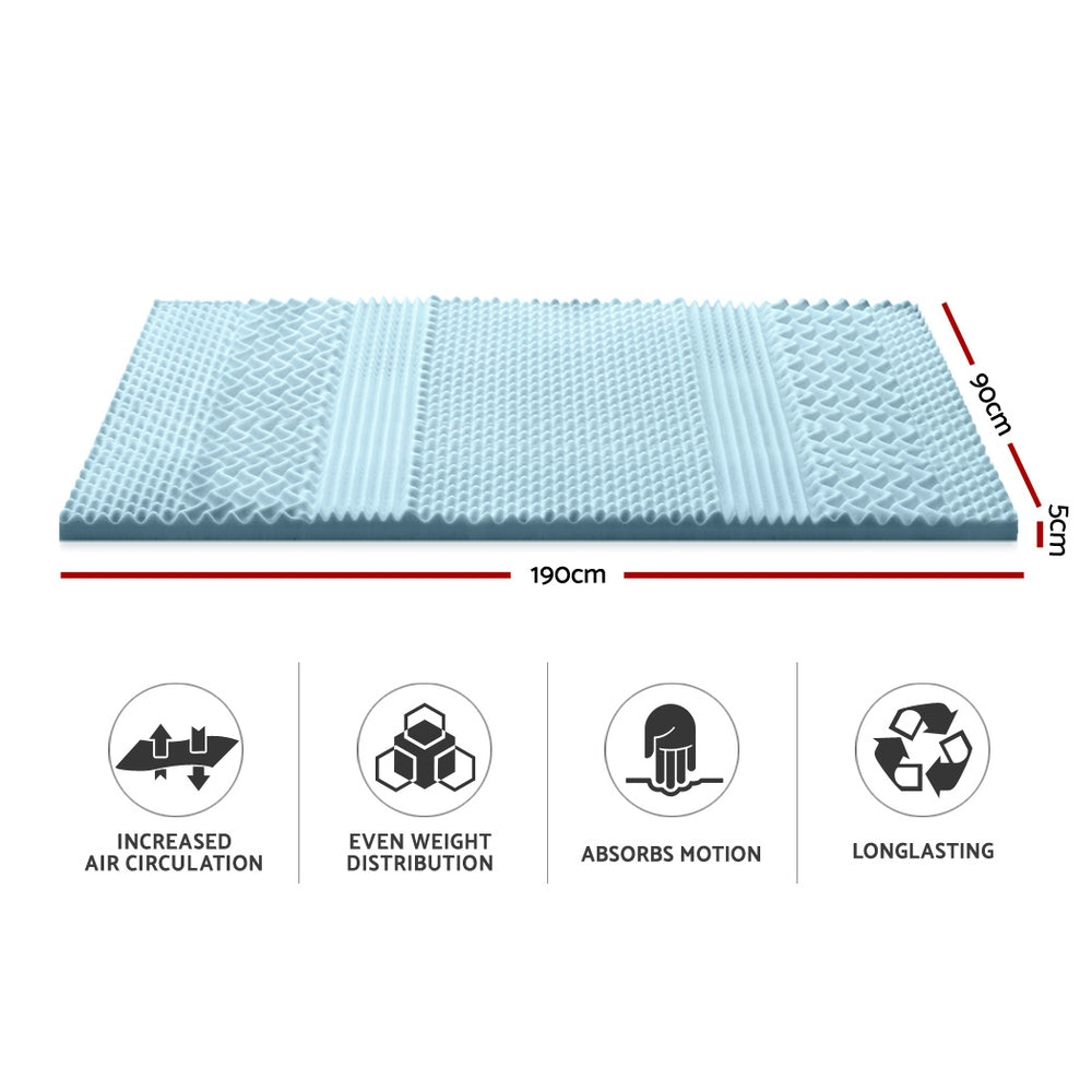 Marlook Bedding Memory Foam Mattress Topper 7-Zone 5cm Single