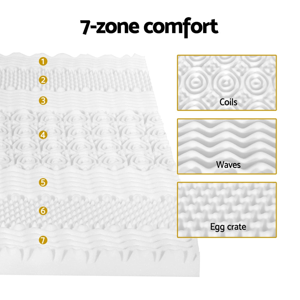 Marlook Bedding Memory Foam Mattress Topper 7-Zone Airflow Pad 8cm Queen White