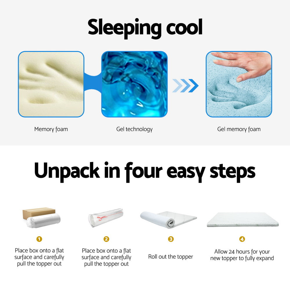 Marlook Bedding Memory Foam Mattress Topper Cool Gel Bed Mat Bamboo 10cm Double