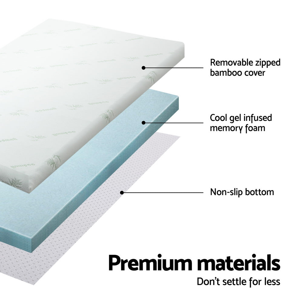 Marlook Bedding Memory Foam Mattress Topper Cool Gel Bed Mat Bamboo 10cm King