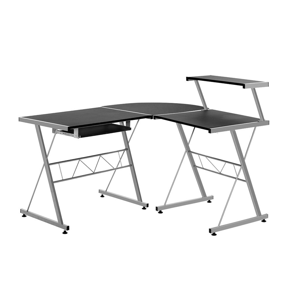Marlook Computer Desk L-Shape Keyboard Tray Shelf Black