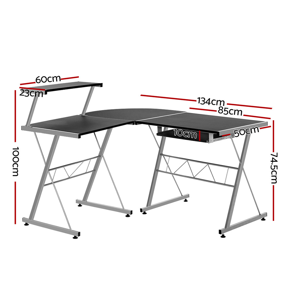 Marlook Computer Desk L-Shape Keyboard Tray Shelf Black