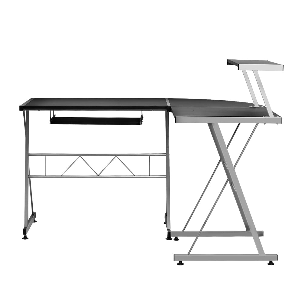 Marlook Computer Desk L-Shape Keyboard Tray Shelf Black