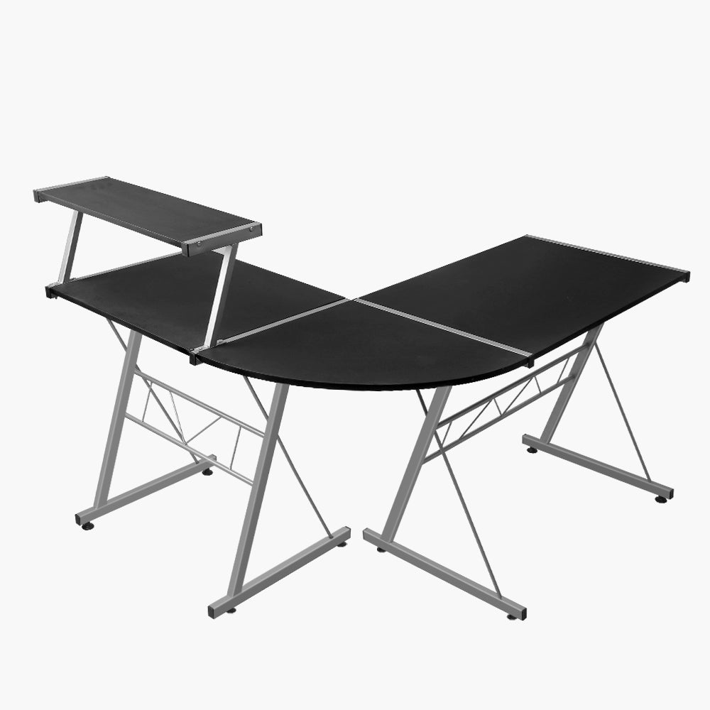 Marlook Computer Desk L-Shape Keyboard Tray Shelf Black