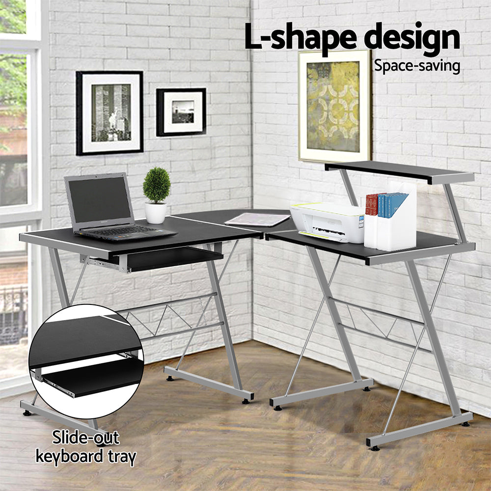Marlook Computer Desk L-Shape Keyboard Tray Shelf Black