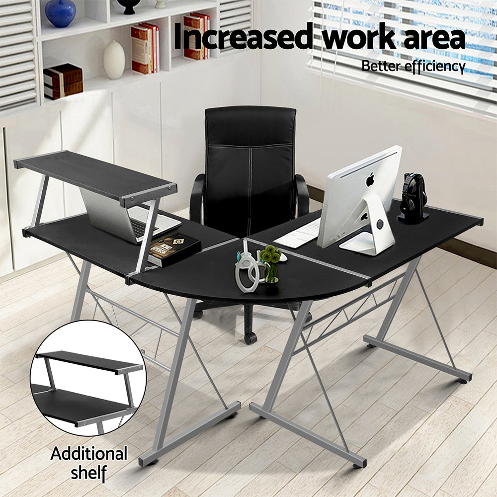 Marlook Computer Desk L-Shape Keyboard Tray Shelf Black