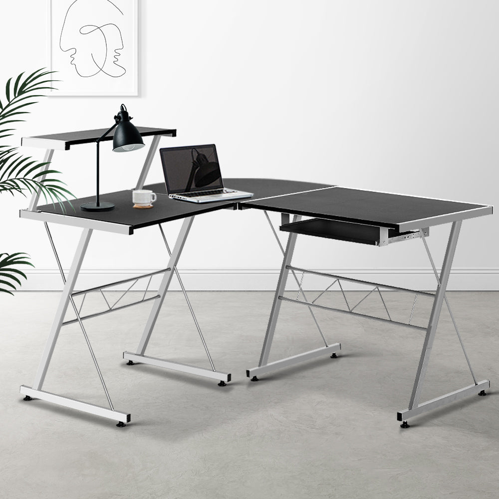 Marlook Computer Desk L-Shape Keyboard Tray Shelf Black