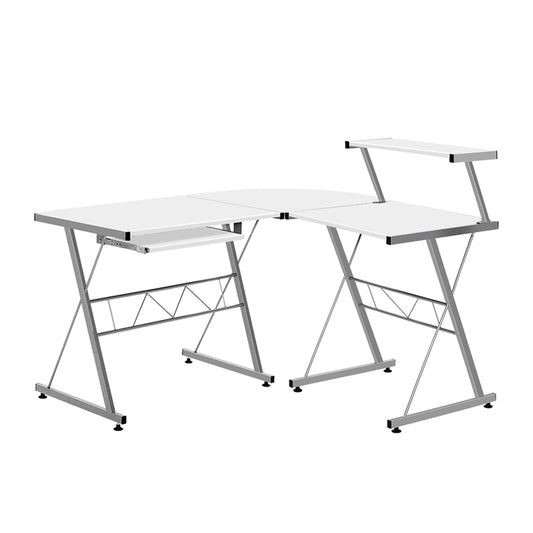 Marlook Computer Desk L-Shape Keyboard Tray Shelf White