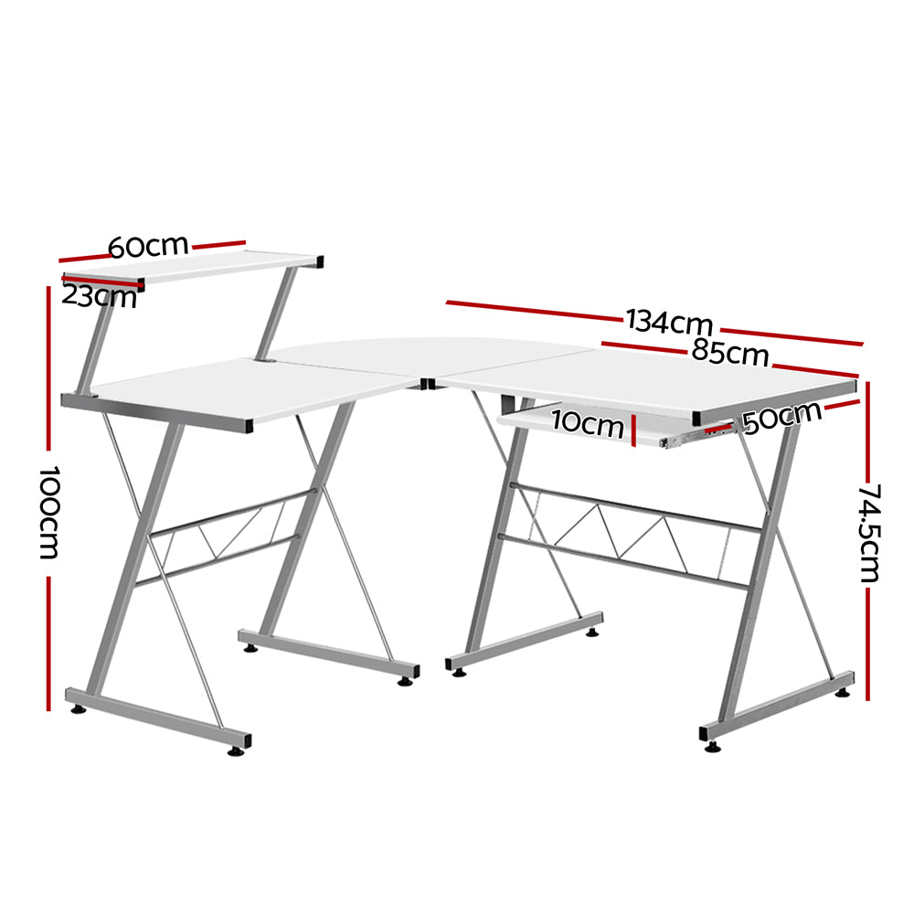 Marlook Computer Desk L-Shape Keyboard Tray Shelf White