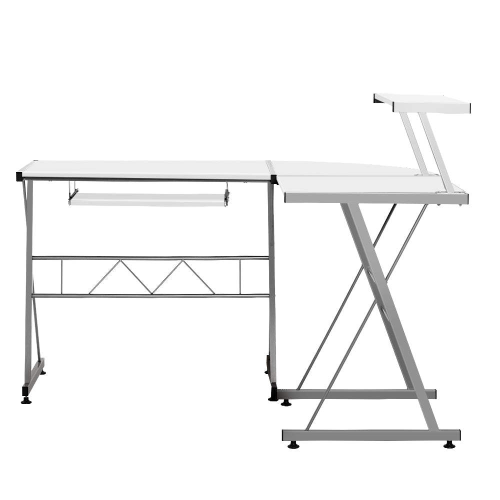 Marlook Computer Desk L-Shape Keyboard Tray Shelf White