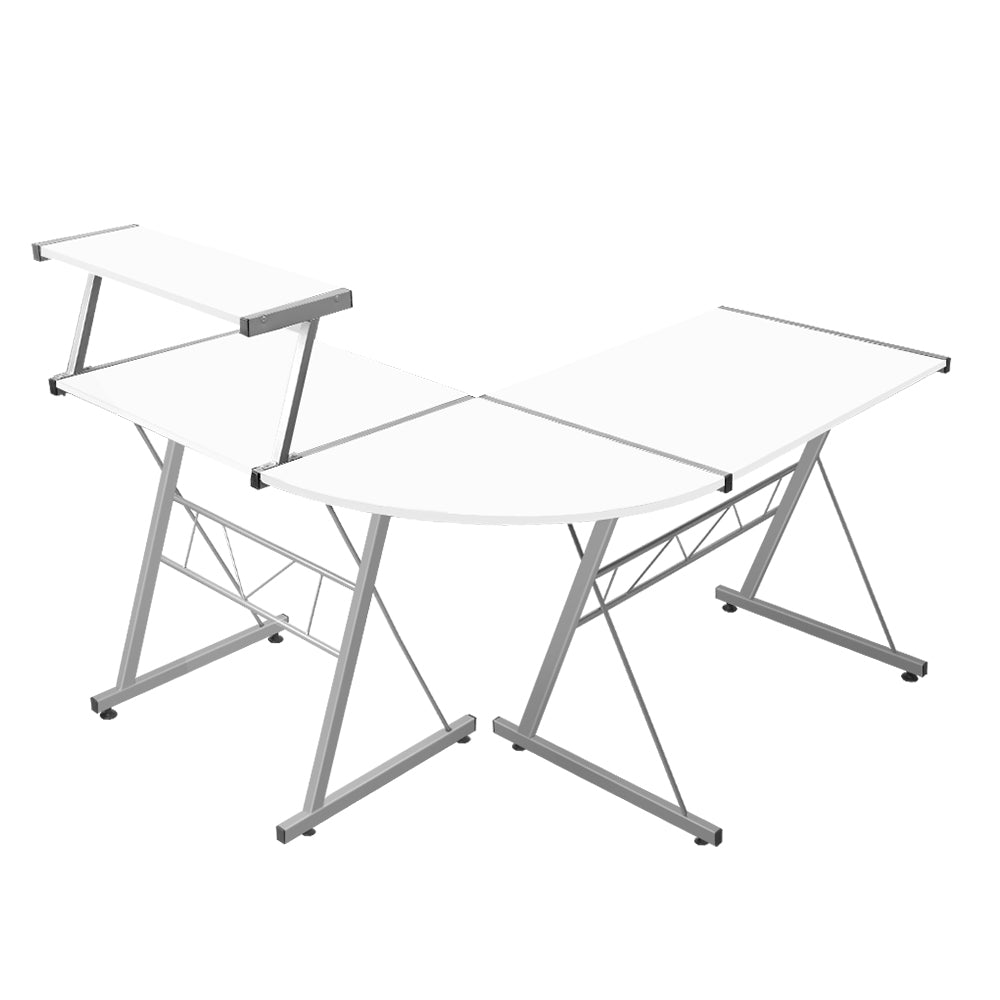 Marlook Computer Desk L-Shape Keyboard Tray Shelf White