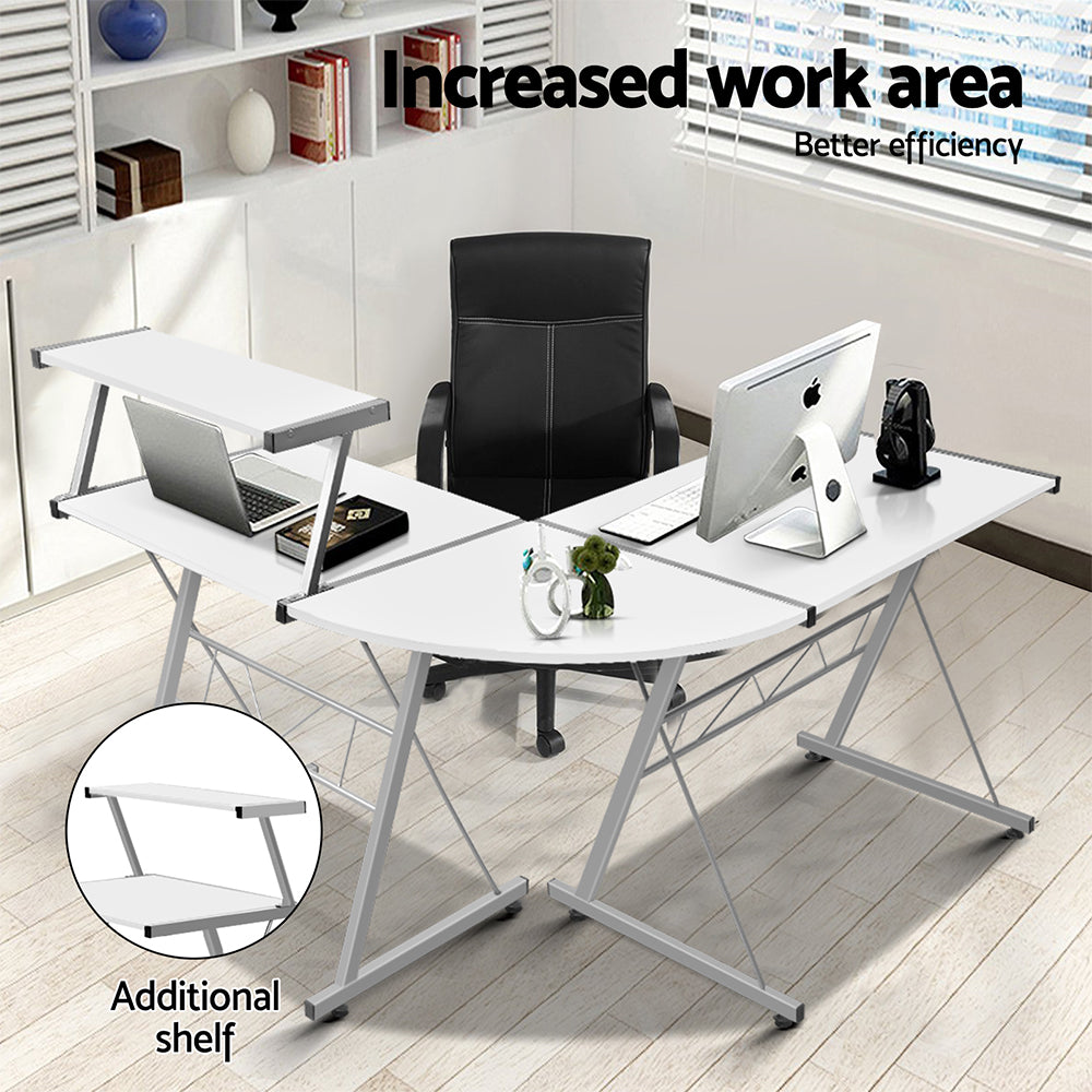 Marlook Computer Desk L-Shape Keyboard Tray Shelf White