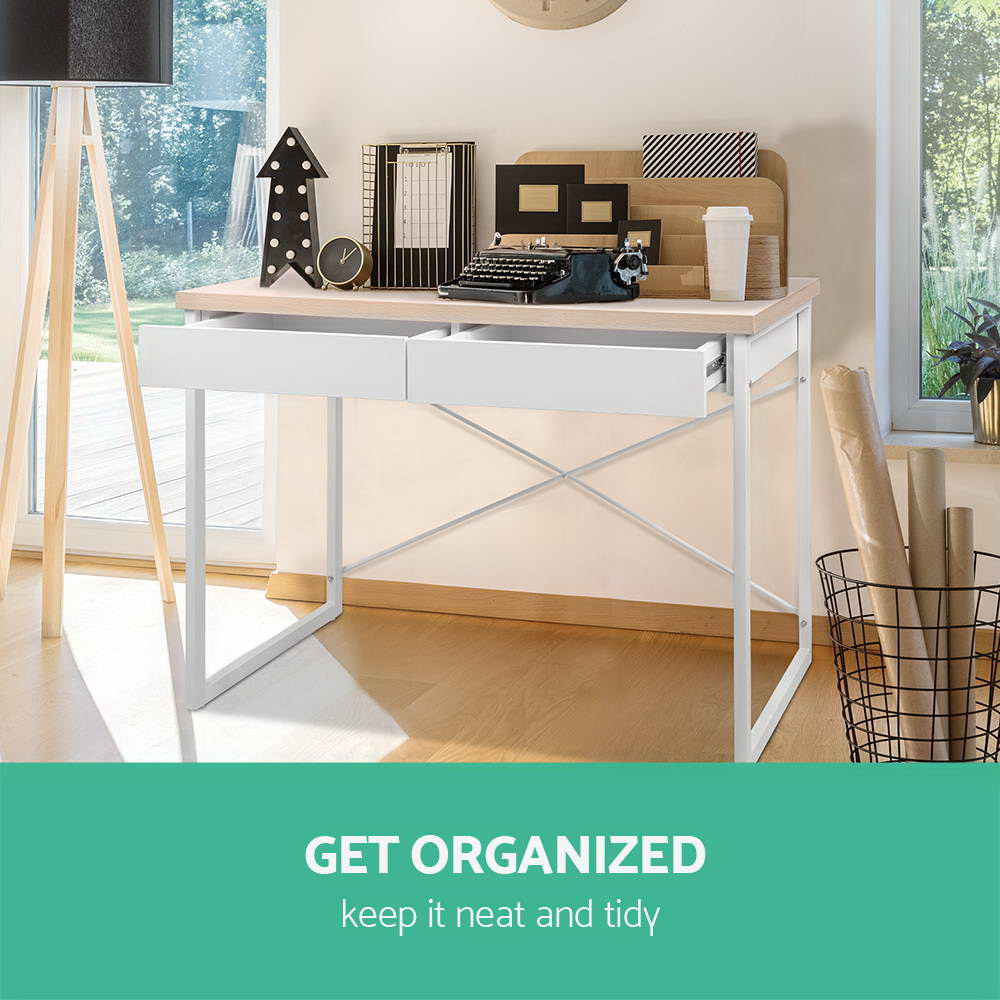 Marlook Computer Desk Drawer Storage Oak 100CM
