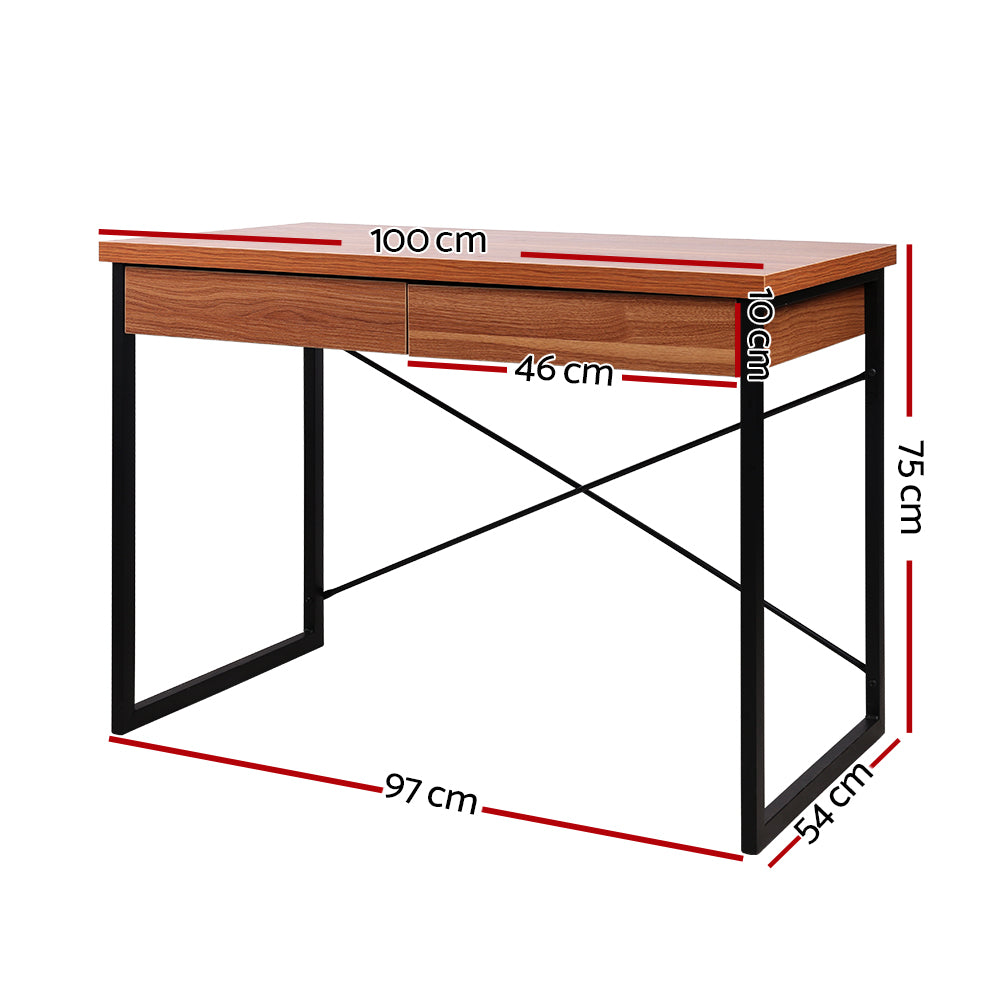 Marlook Computer Desk Drawer Storage Walnut 100CM
