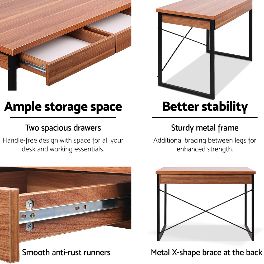 Marlook Computer Desk Drawer Storage Walnut 100CM