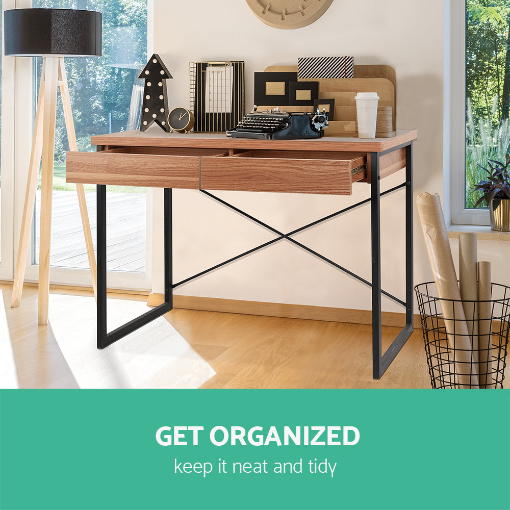 Marlook Computer Desk Drawer Storage Walnut 100CM