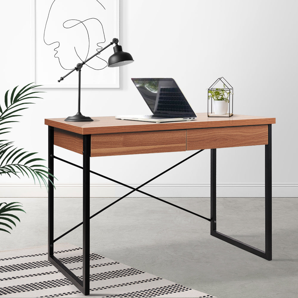 Marlook Computer Desk Drawer Storage Walnut 100CM