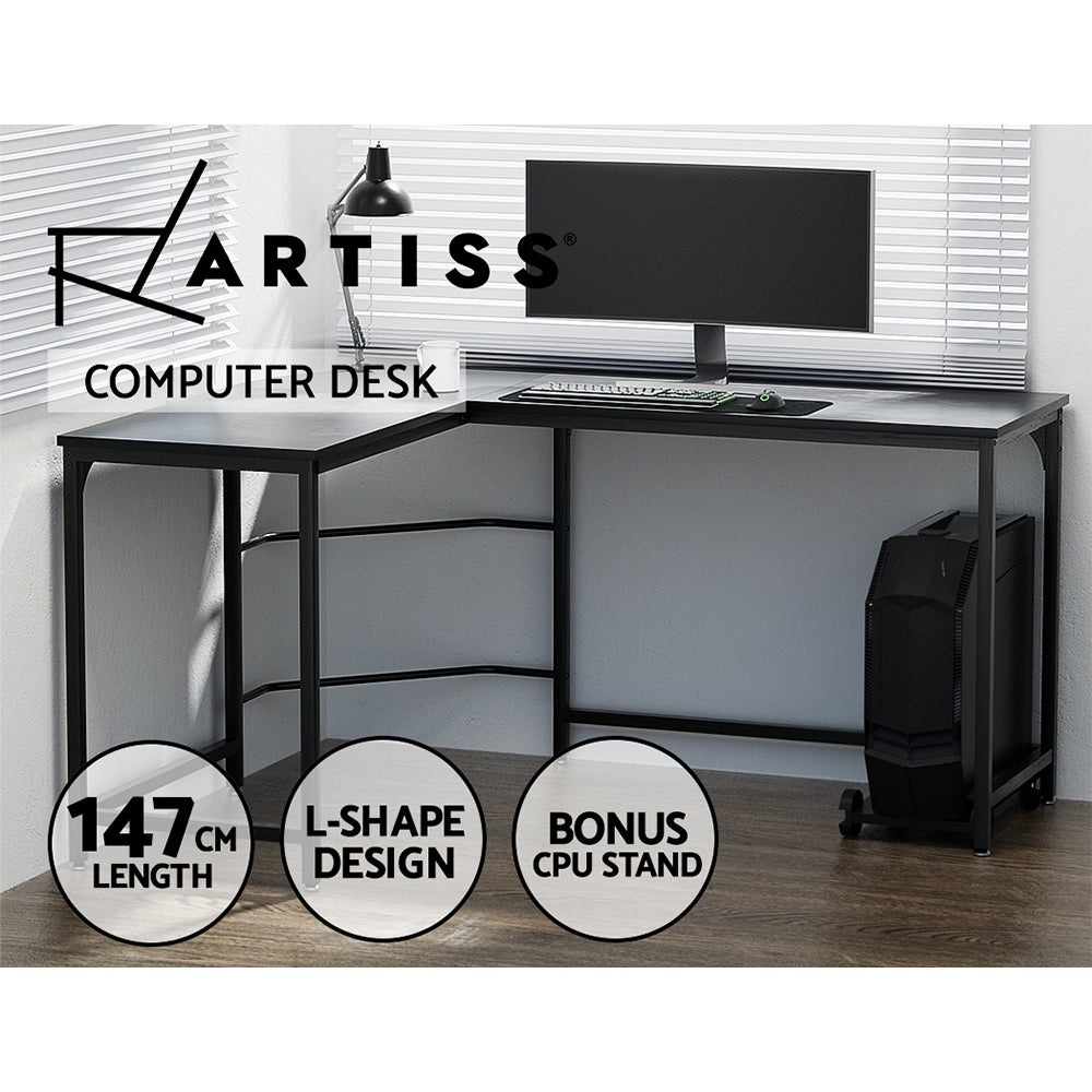 Marlook Computer Desk L-Shape CPU Stand Black 147CM